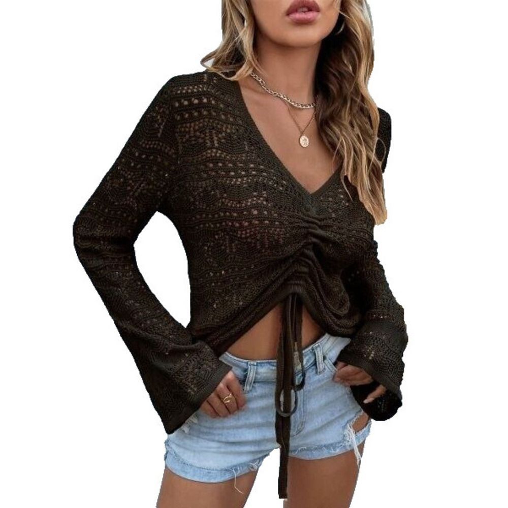 Amasoo Black Cinch Bell Sleeve Top Size S